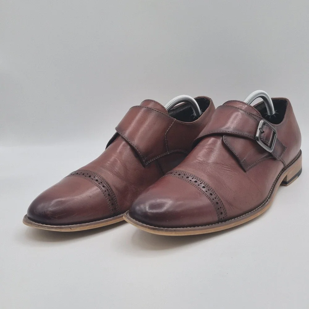 Stacy Adams Shoes Mens Size 10.5 Brown Monk Strap Cap Toe Oxford Dress 25102-221